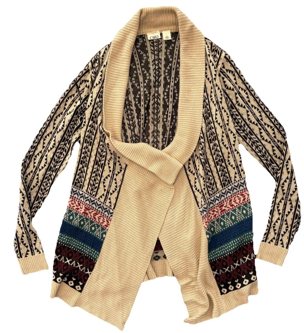 CATO Tribal Stripe Cardigan Long Sleeve Geometric Knit Boho Southwest Sz S